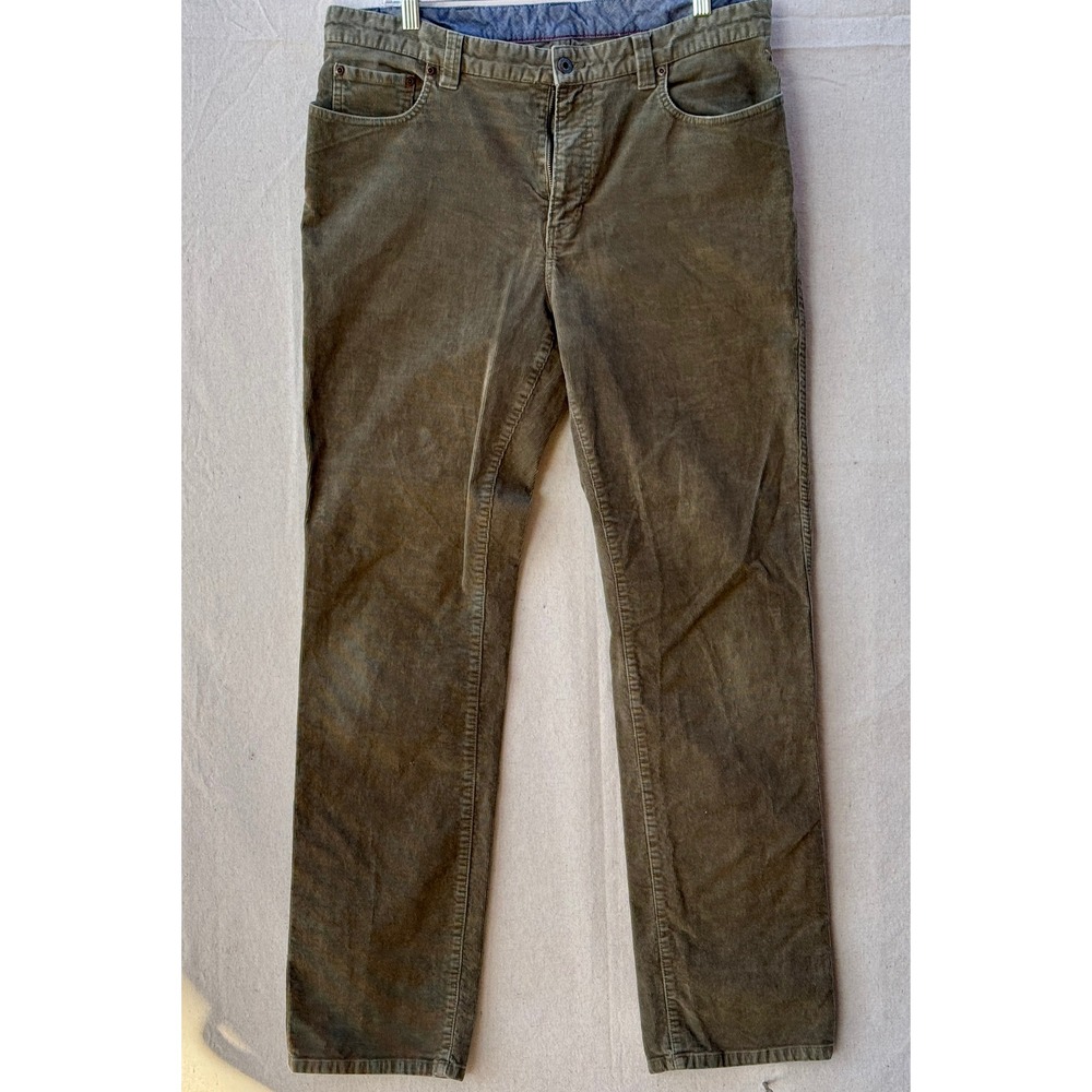 LL Bean Mens Standard Fit Corduroy Pants Olive Green 36x34 Stretch 502837